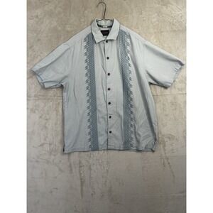 Tommy Bahama Mens Silk Cotton Embroidered Short Sleeve Shirt Light Blue Large‎